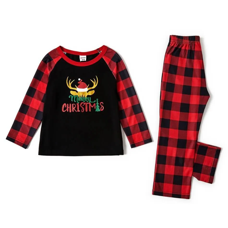 Family Matching Reindeer Wearing Christmas Hat Print Pajamas Sets