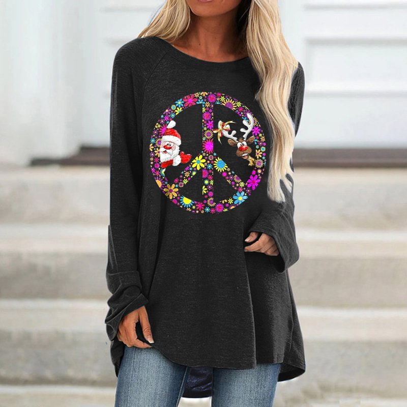 Floral Peace Sign Printed Women's T-shirt