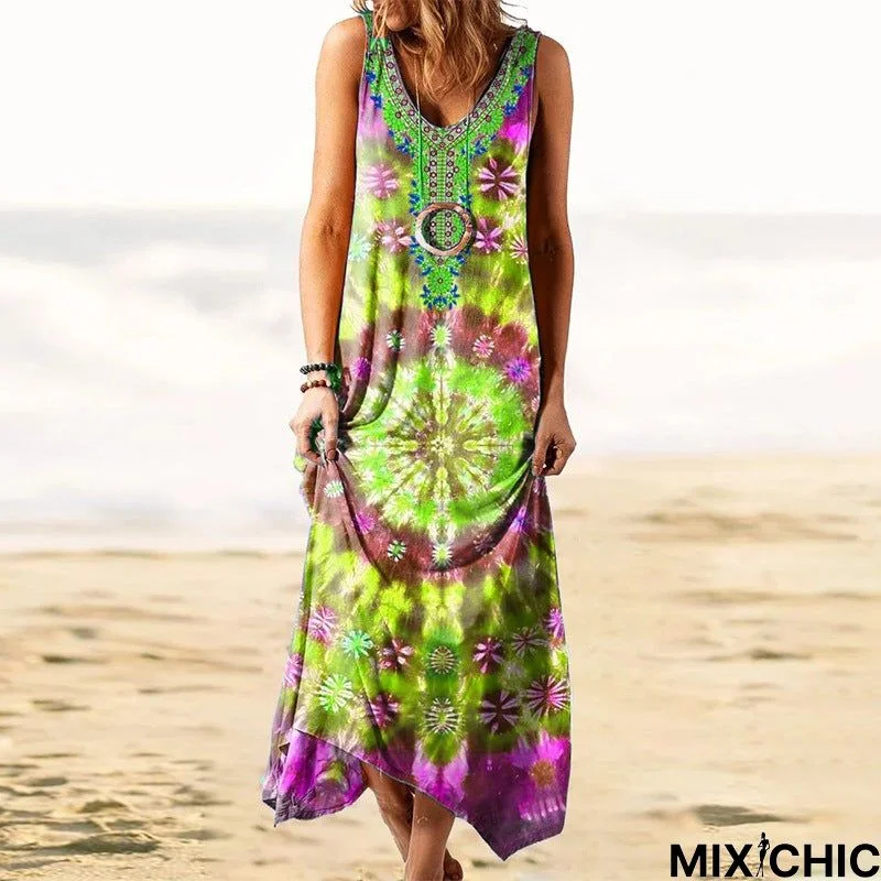 New National Style Loose Printed Vest Dress