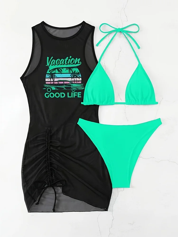 Sexy Soso Bikini, Three-Piece Sexy Soso Bikini Set - Women's Sea Vacation Covered Swimsuit