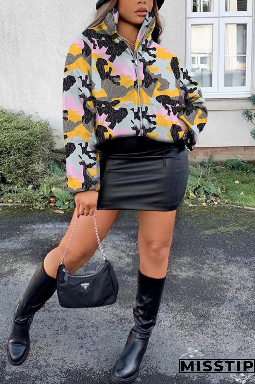 Cyanine Fashion Casual Print Basic Mandarin Collar Outerwear