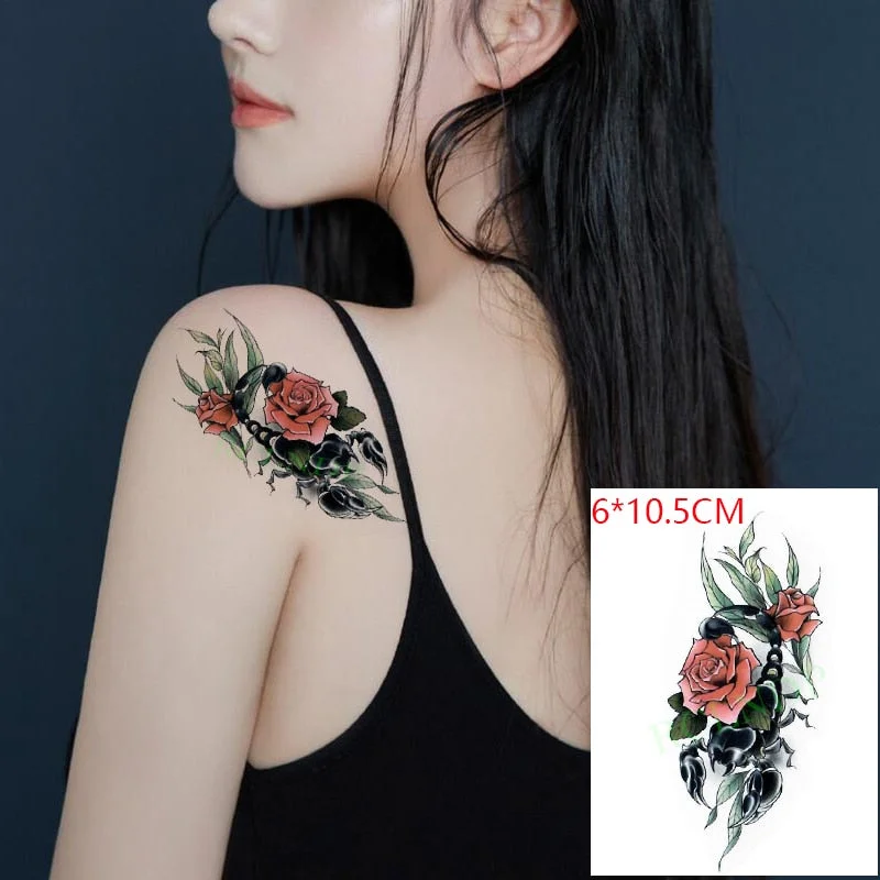 Waterproof Temporary Tattoo Sticker Rose Flower Leaf Letter Black Small Body Art Flash Tatoo Fake Tatto for Kids Girl Men Women