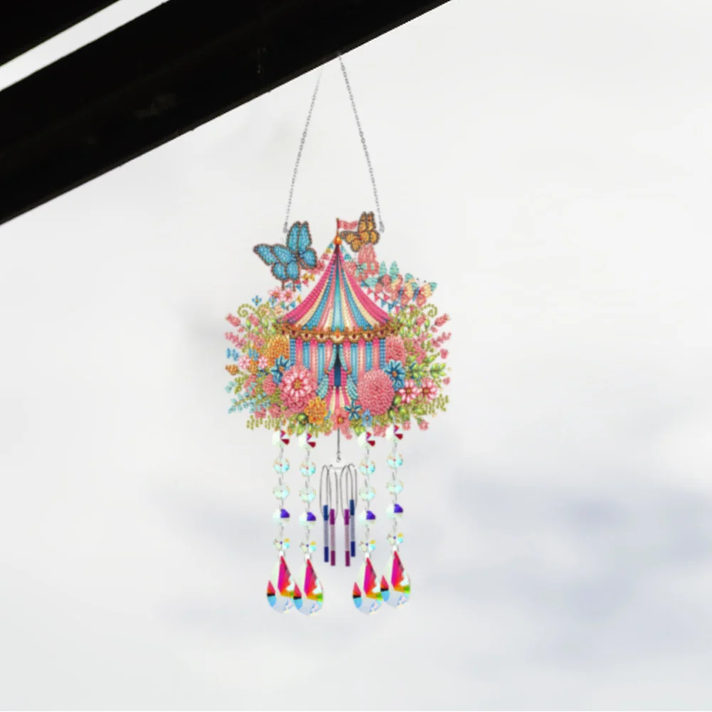 Double Sided Cabin 5D DIY Diamond Art Painting Wind Bell Hanging Sign for Wall