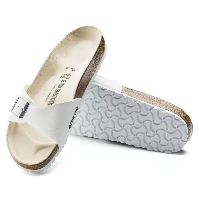 New 2022 Summer Women Sandals Flats Cork Slippers Casual Shoes Fashion Leather Buckle Beach Slides Flip Flop White Yellow Blue