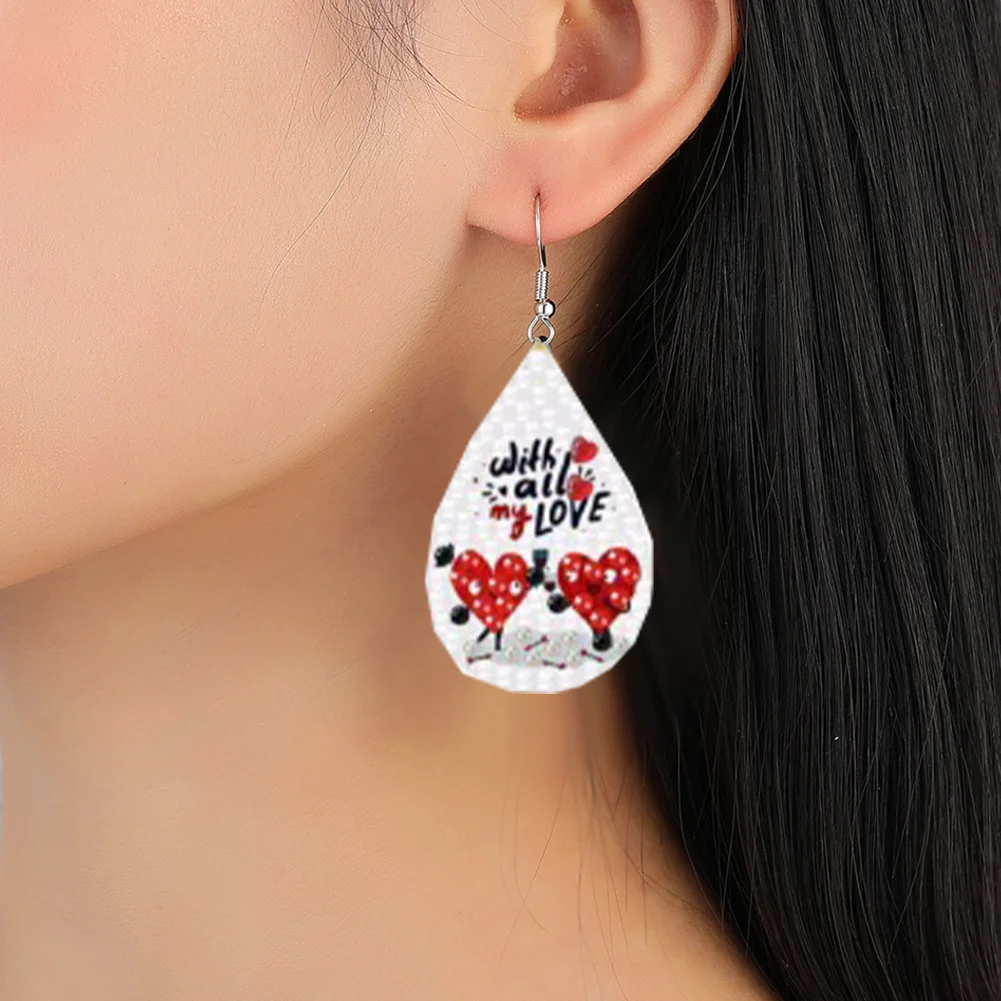 DIY 10 Pairs Cartoon Heart Double Sided Dangle Drop Diamond Art Earring Kit for Women