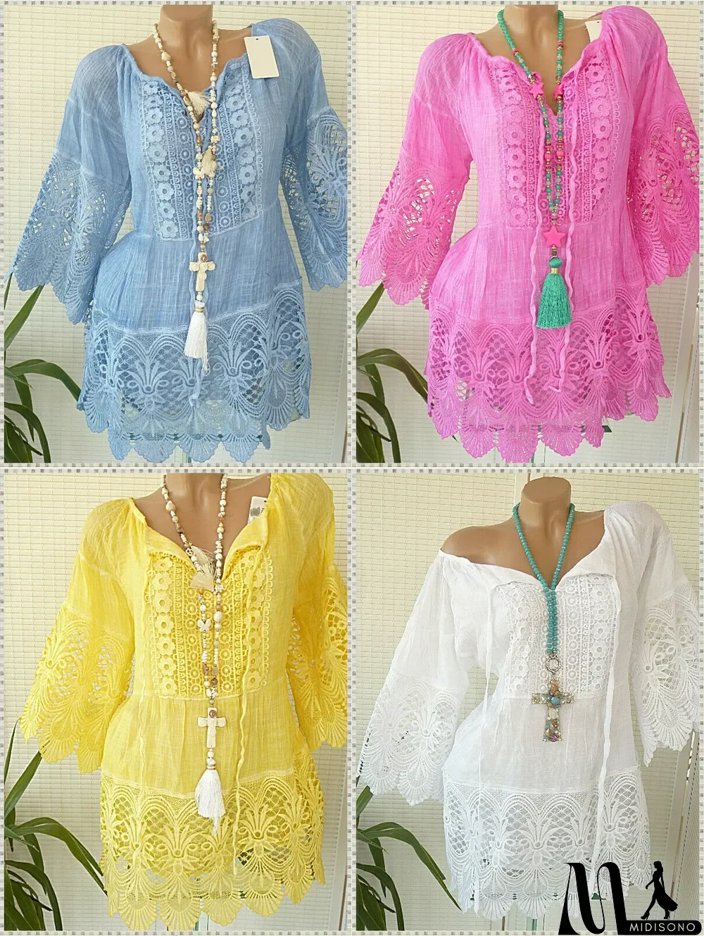 MidiSono - Women's Solid Color Short Sleeve V-neck Tops