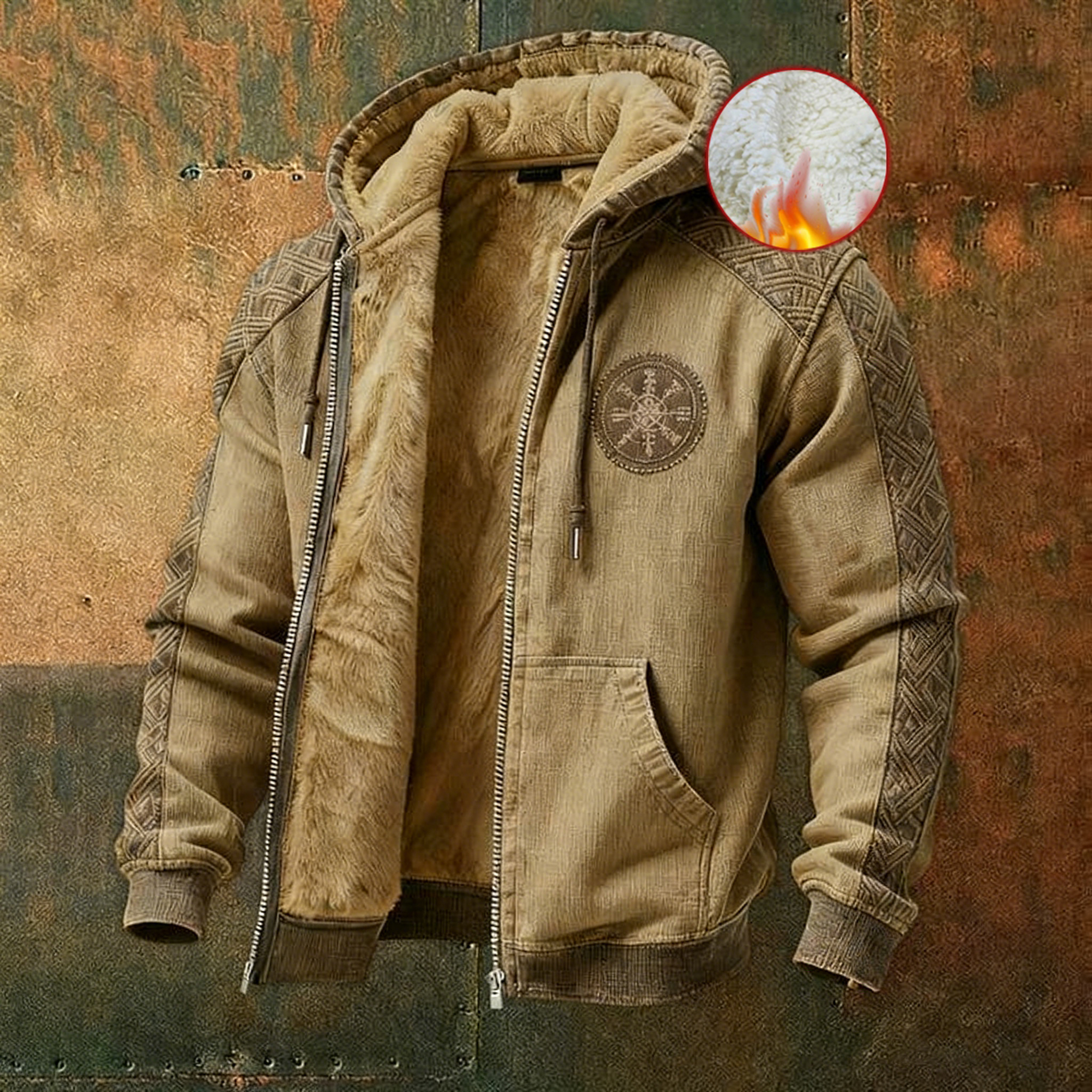 Men's Viking Style Nordic Vegvisir Pattern Zipper Jacket elevenforest