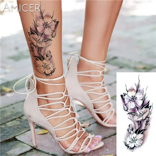 sexy romantic dark rose flowers Tattoo sleeve flash henna tattoos fake Waterproof temporary tattoos stickers translated tattoos