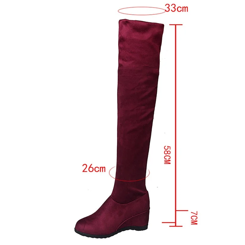 Over-the-knee Women Boots Black Elastic The Knee Boots Women Autumn Winter High Botas Wedge heel booster High Heel Women's Boots