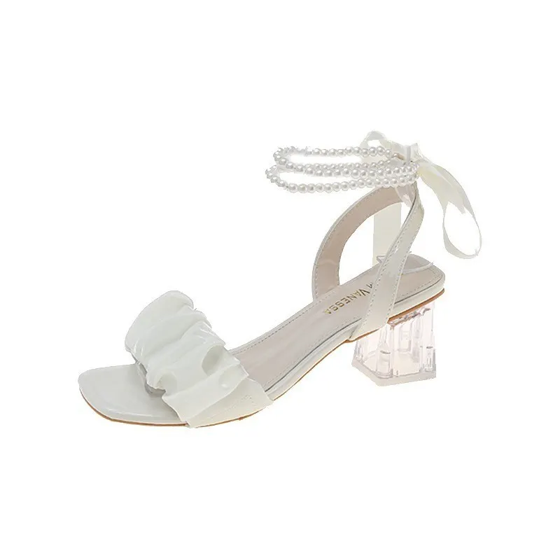 Breakj Breakj Evening Wind Niche Pearl High-Heeled Sandals Women's Summer 2025 New Middle And Fairy Wind Super Hot Fashion