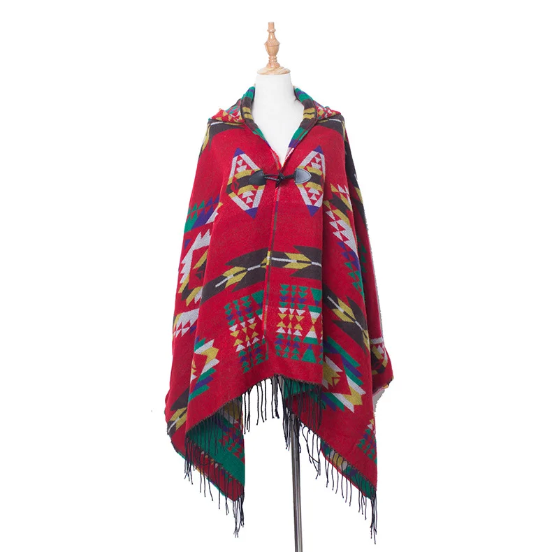 Horn Buckle Ethnic Style Hooded Shawl