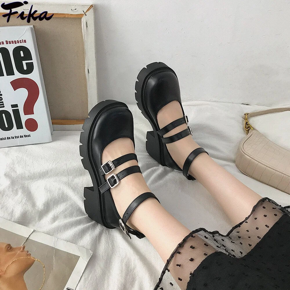 Platform Lolita Shoes Japanese Style Women Soft Leather Heel Shoes 2021 Ladies College Student Black Mary Jane Shoes Goth Punk