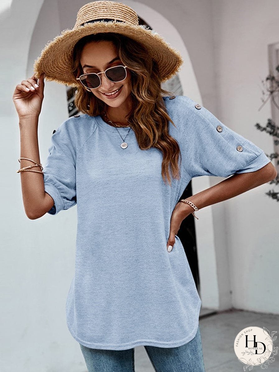 Women's Casual Button Detail Half Sleeve T-Shirt