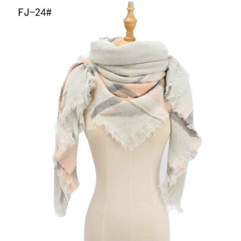 Hot Factory Direct Supply Autumn And Winter New Thickened Warm Circle Yarn Bristle Plaid Square Scarf For Women
