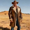 Men's Western Cowboy Brown Leather Embossed Suede Fleece Shearling Coat by Inlyline