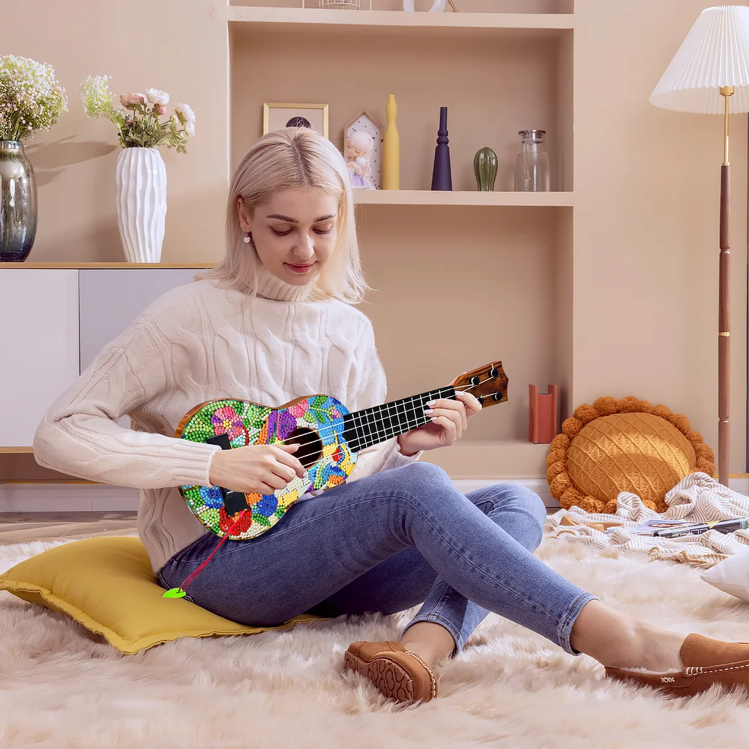 DIY Wooden Guitar Diamond Art Ornament Unique Gifts for Musicians (Hummingbird)