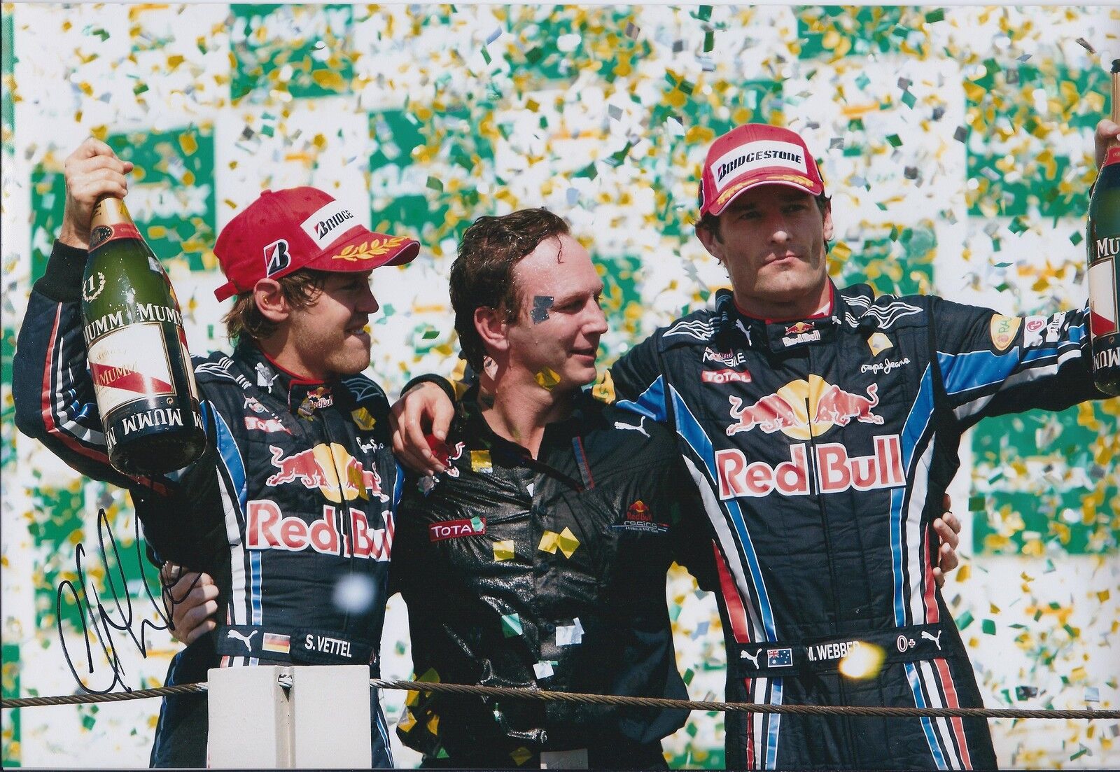 Christian Horner SIGNED Red Bull AUTOGRAPH 12x8 Photo Poster painting AFTAL COA Podium Winners