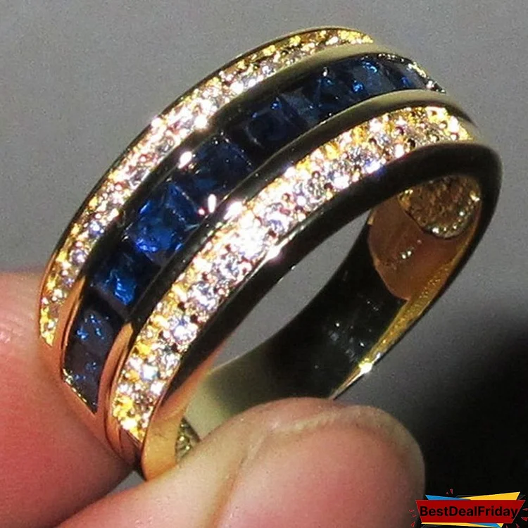 Classic Jewelry Men Womens Sapphire 18K Yellow Gold Filled Wedding Band Ring Size 7-11 Gift
