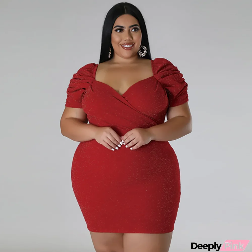 Plus Size Women V-Neck Bodycon Dress