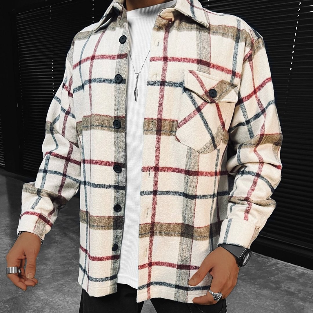 Checked Textured Print Long Sleeve Jacket-barclient