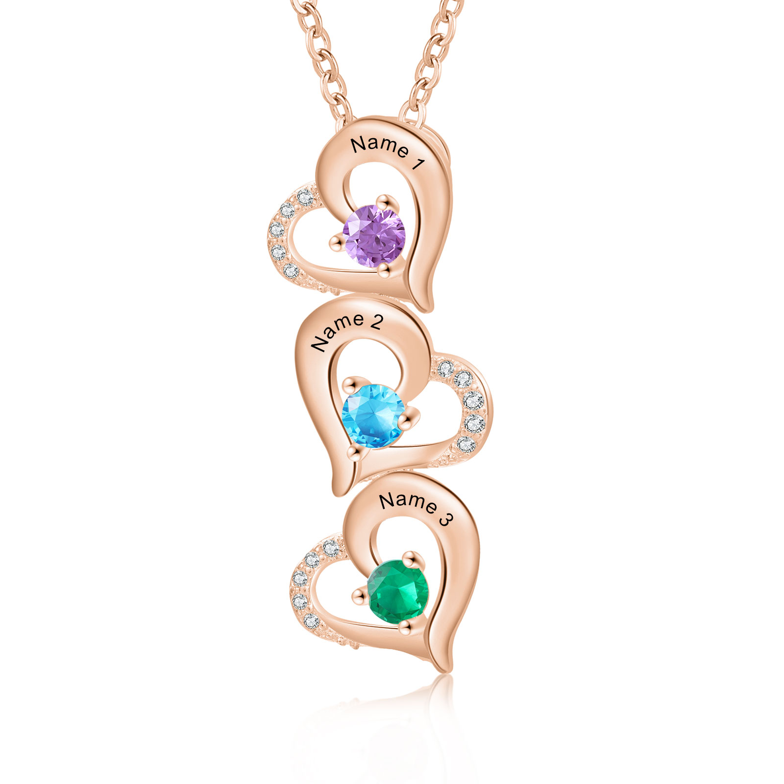 3 Names - Personalised Heart Pendant Necklace Custom Birthstones & Names Necklace Birthday Gift for Her-Jessemade AU