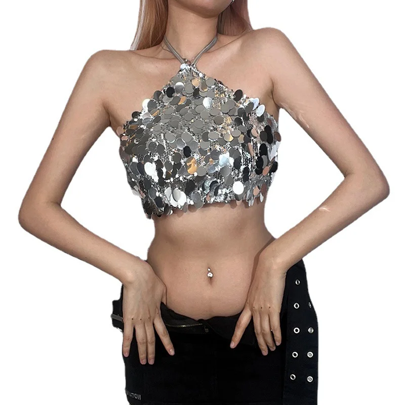 Uveng 2023 Spring And Summer New Women's Fashion Sexy Hanging Neck Bare Back Slit Small Vest Woman