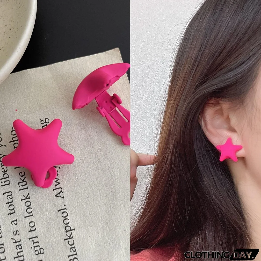 Women Fashion Geometric Fluorescent Rose Without Ear Hole Ear Clip Earrings