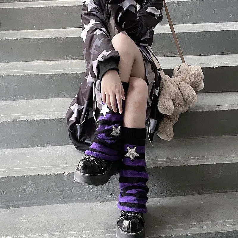 Churchf Churchf Y2k Subculture Jk Socks Female Black Long Leg Socks Knit Socks Set Star Leg Set Hot Girl Heap Pile Tide