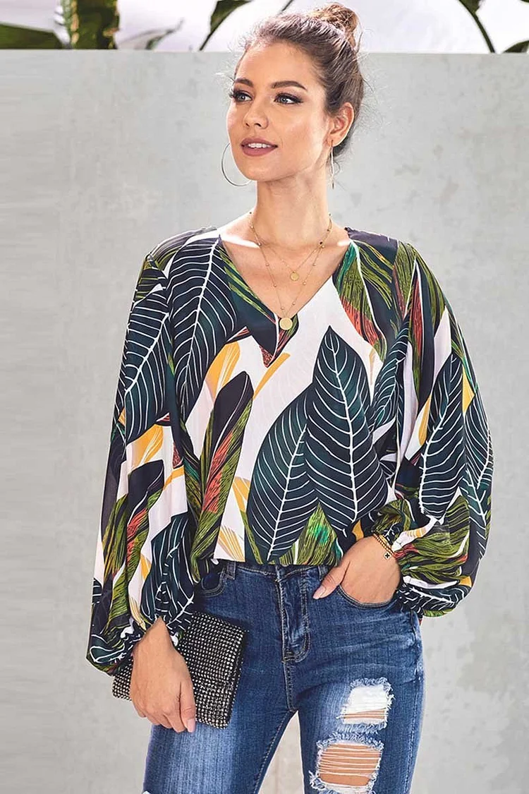Fashion Lantern Sleeve Printed Top