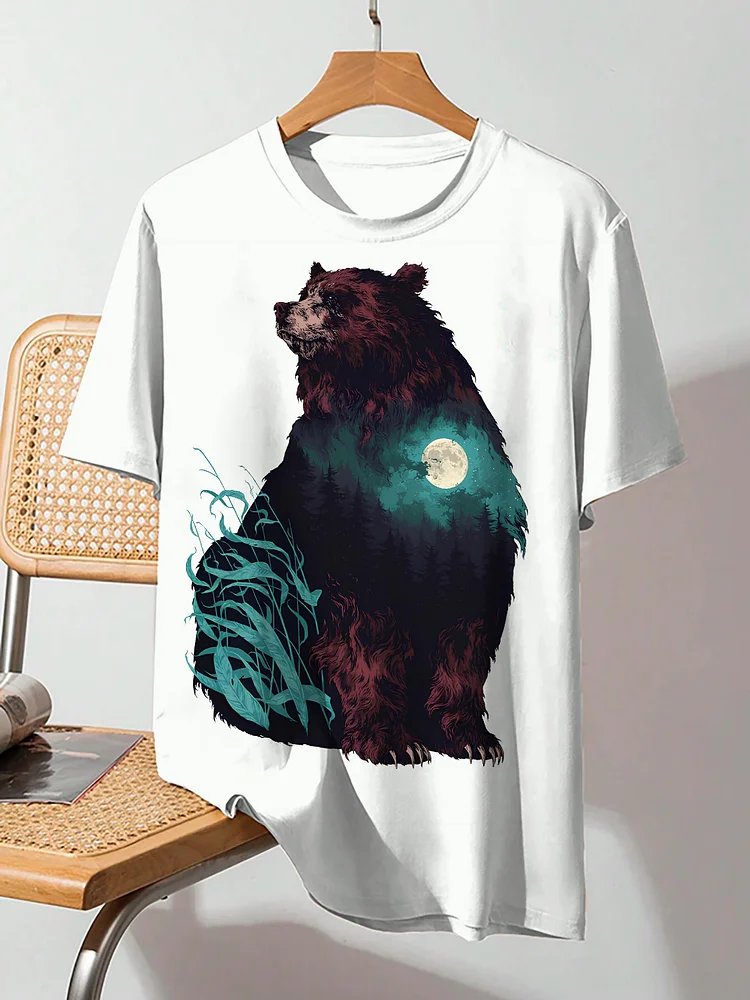 Men's Bear Forest Silhouette Art Print Cotton Casual T-Shirt