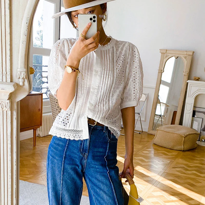 Uveng French Style Design Shirt Half Sleeve Blouses