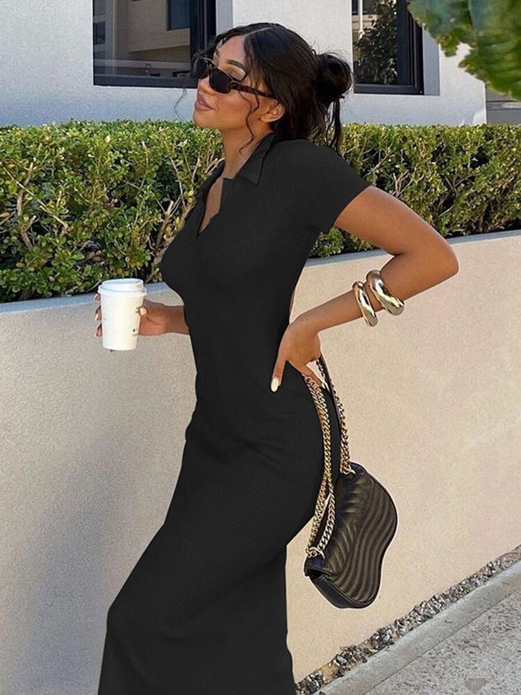 Updownunder fancy dresses long Elegant Knitted Short Sleeve Bodycon Maxi Dress Women Summer Sexy Backless Bandage Streetwear Solid Stretch Lady Dresses