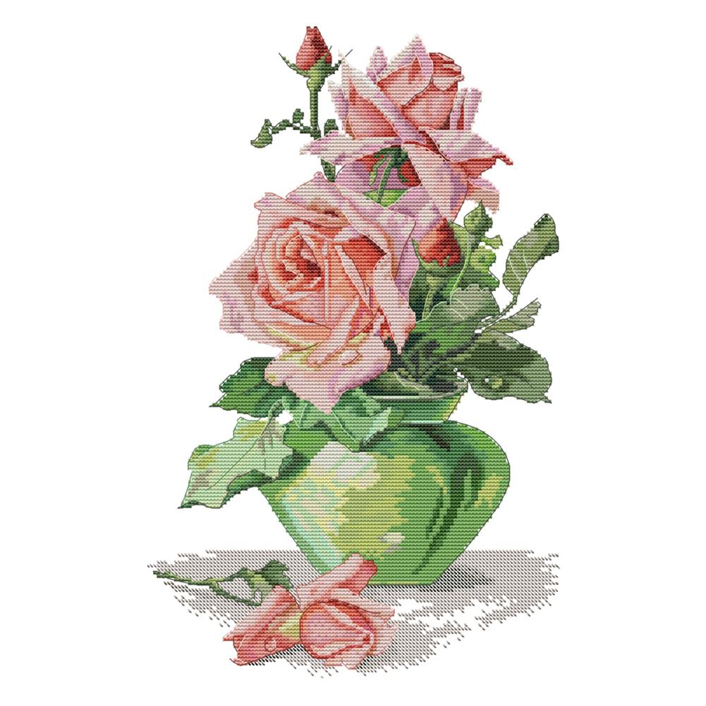 

Rose And Vase - 14CT Stamped Cross Stitch - 29*42cm, 501 Original