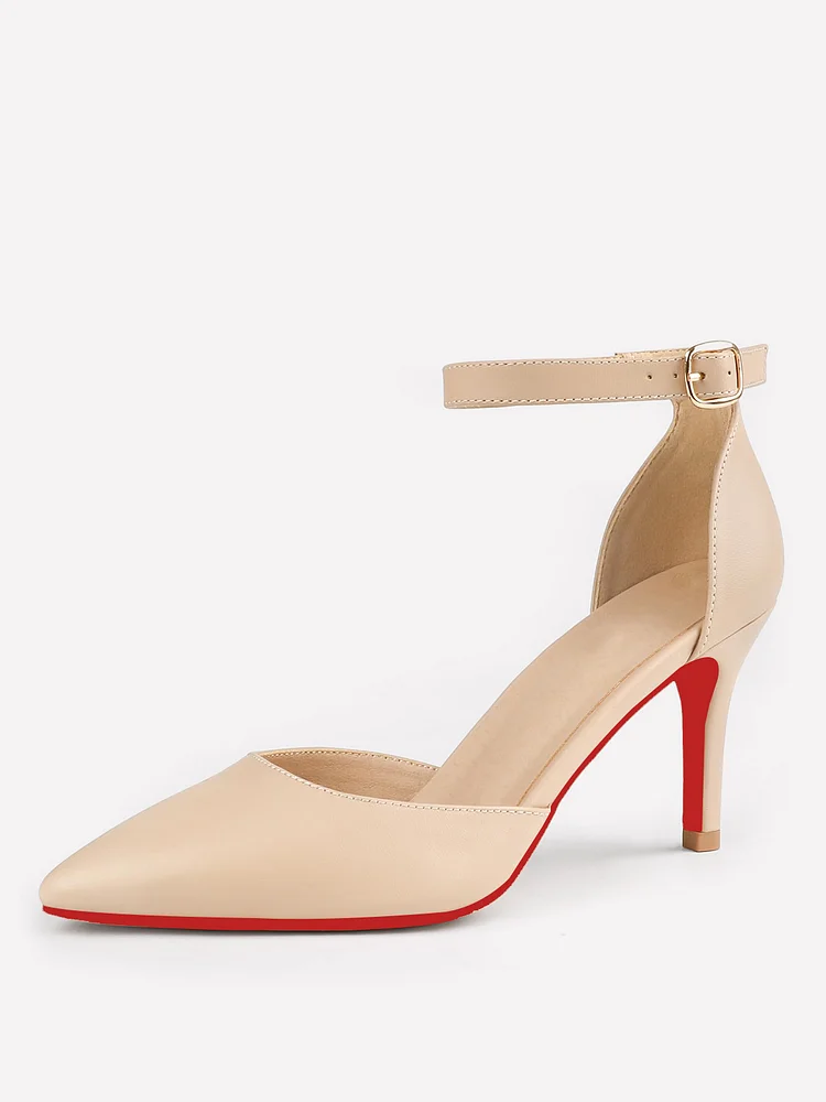 80mm Women's Closed Toe Heels Pumps for Women Stiletto Pointed Toe Ankle Strap Heels Red Bottoms Shoes