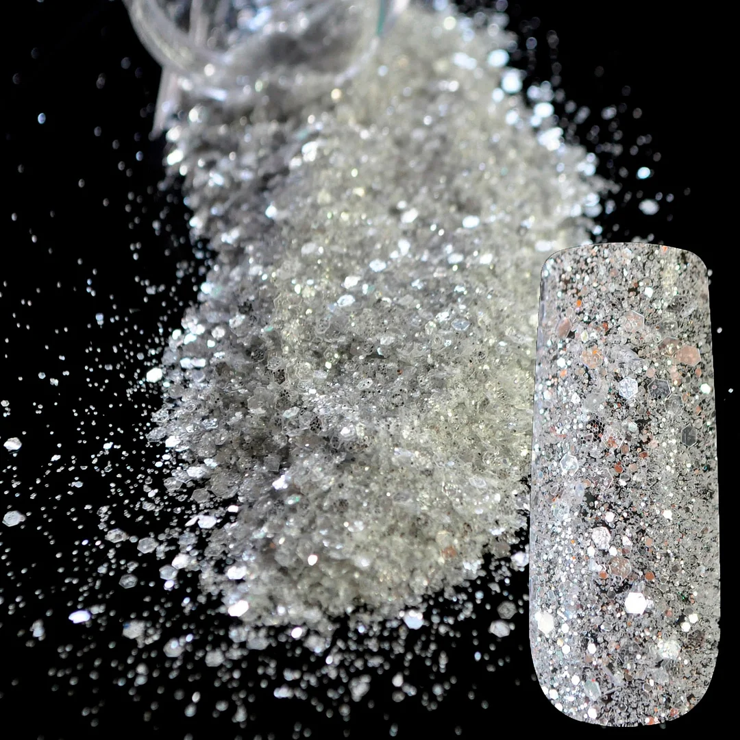 Snow White Glitter Nail Art Tool DIY Glitter Mix Manicure 3D Powder Small Pentagon Sequins Nail Supplies Decoration 270-Nail Inspo