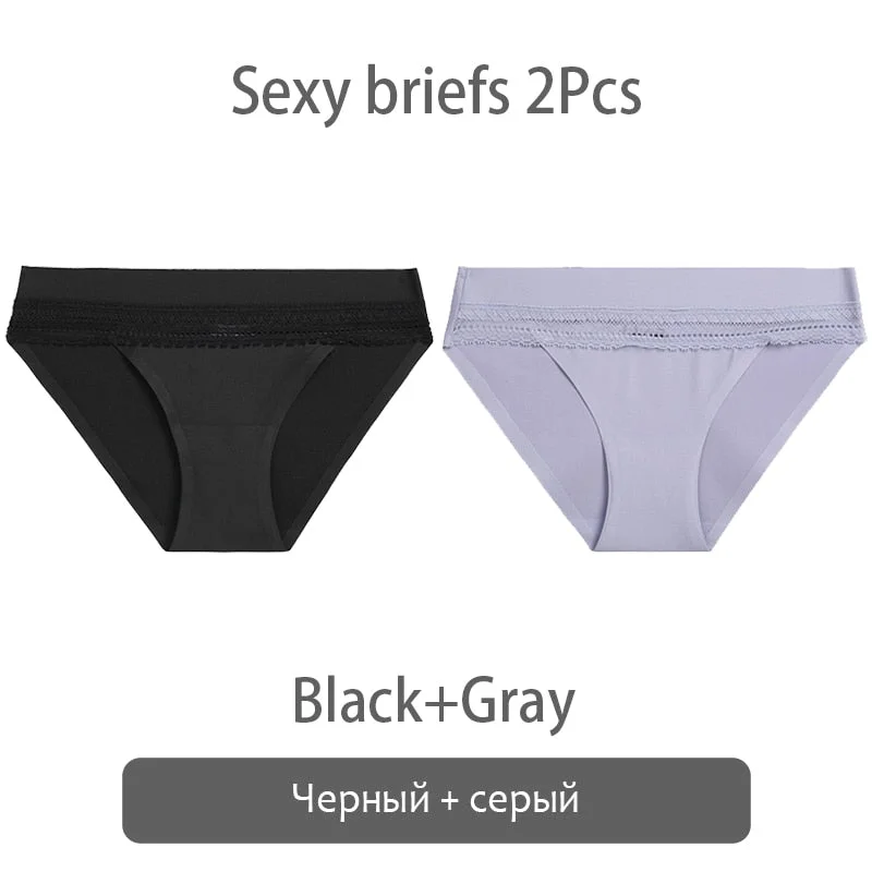 FINETOO 2Pcs/set Lace Panties Women Silk Underwear M-XL Smooth Panty Comfortable Girls Underpants Sexy Briefs 6 Colors Lingerie