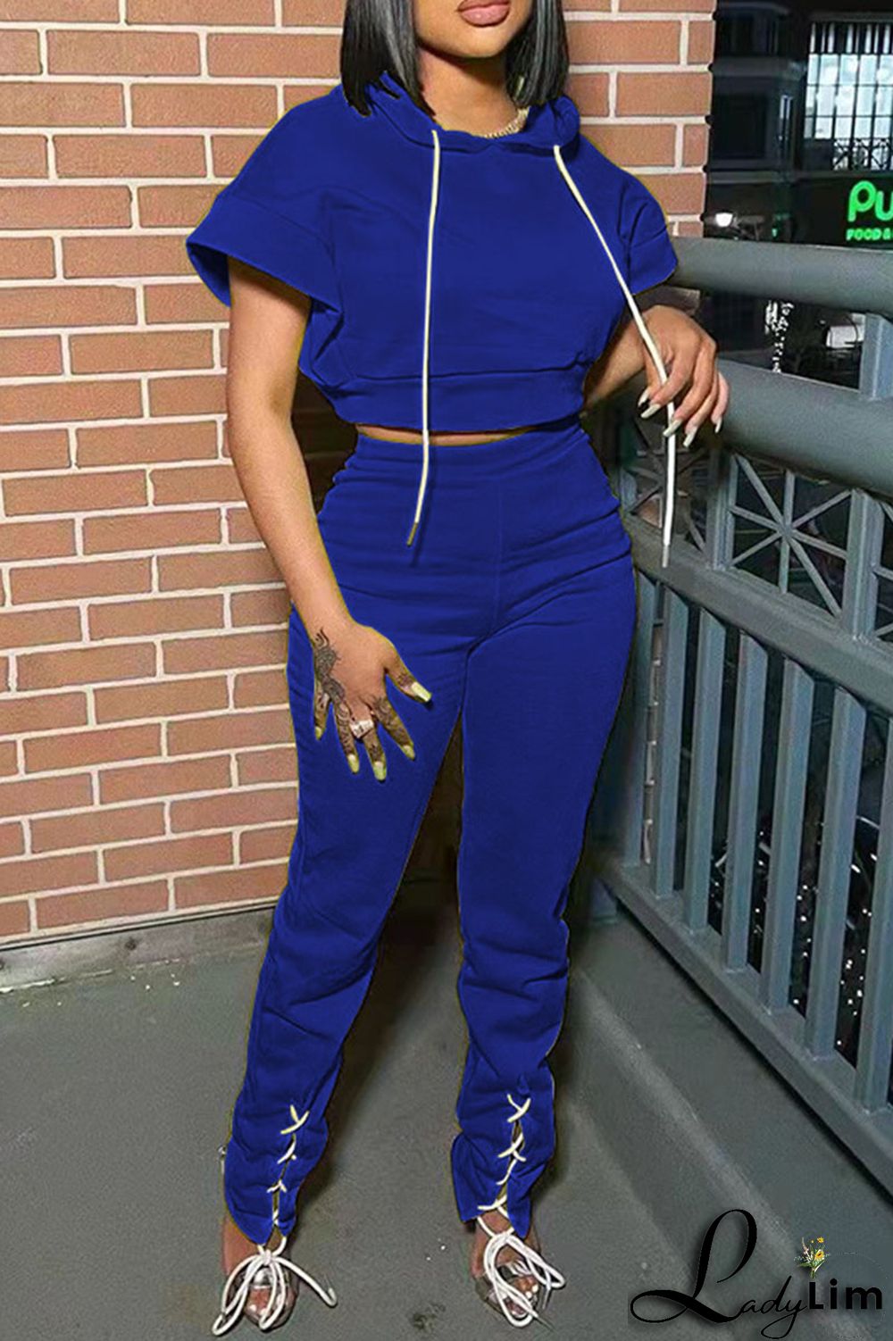 Yellow Casual Solid Split Joint Hooded Collar Short Sleeve Two Pieces