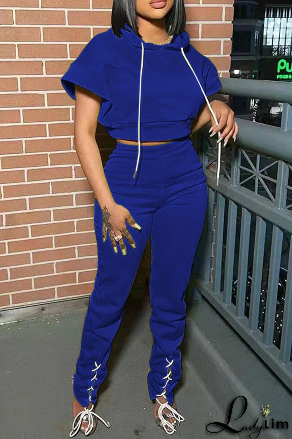 Yellow Casual Solid Split Joint Hooded Collar Short Sleeve Two Pieces