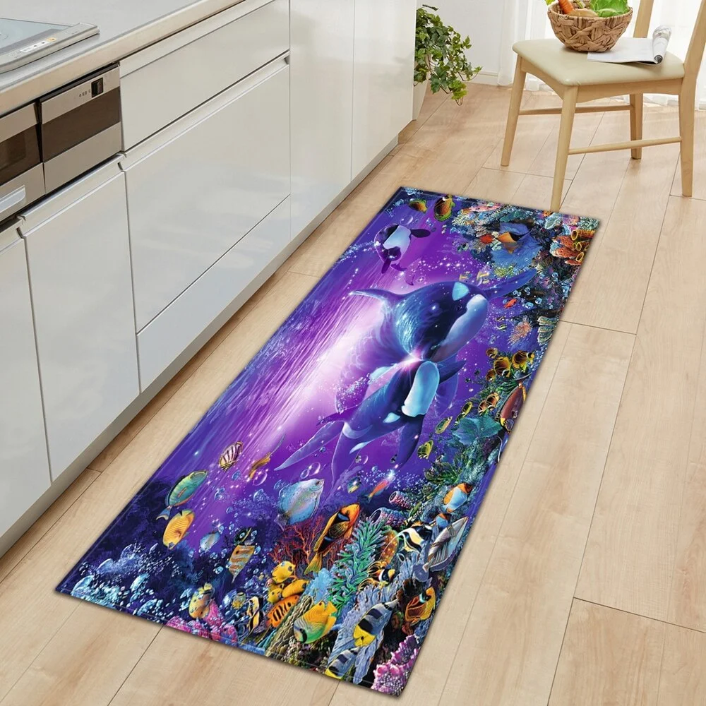 Underwater world Kitchen Mat Entrance Doormat 3D Pattern Bedroom Home Floor Decoration Living Room Carpet Bathroom Anti-slip Rug