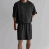 Men's Casual Loose-Fit Solid-Color Crewneck T-Shirt & Shorts Two-Piece Athletic Set by Inlyline