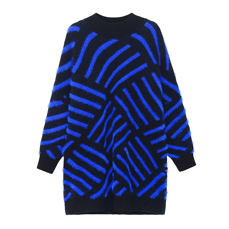 Loose Geometric Printed Knitted Midi Dress - yankia
