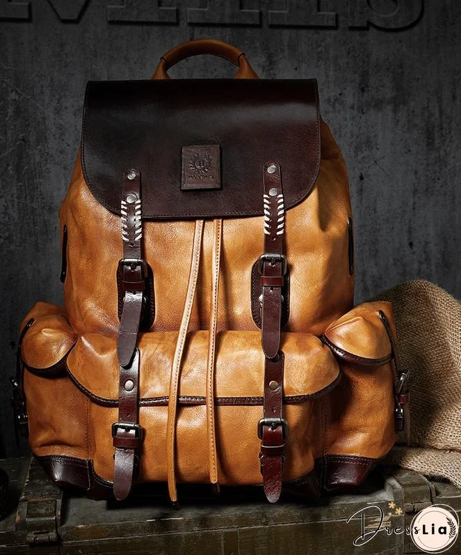 New Casual Army Green Cowhide Large Capacity Travel Backpack