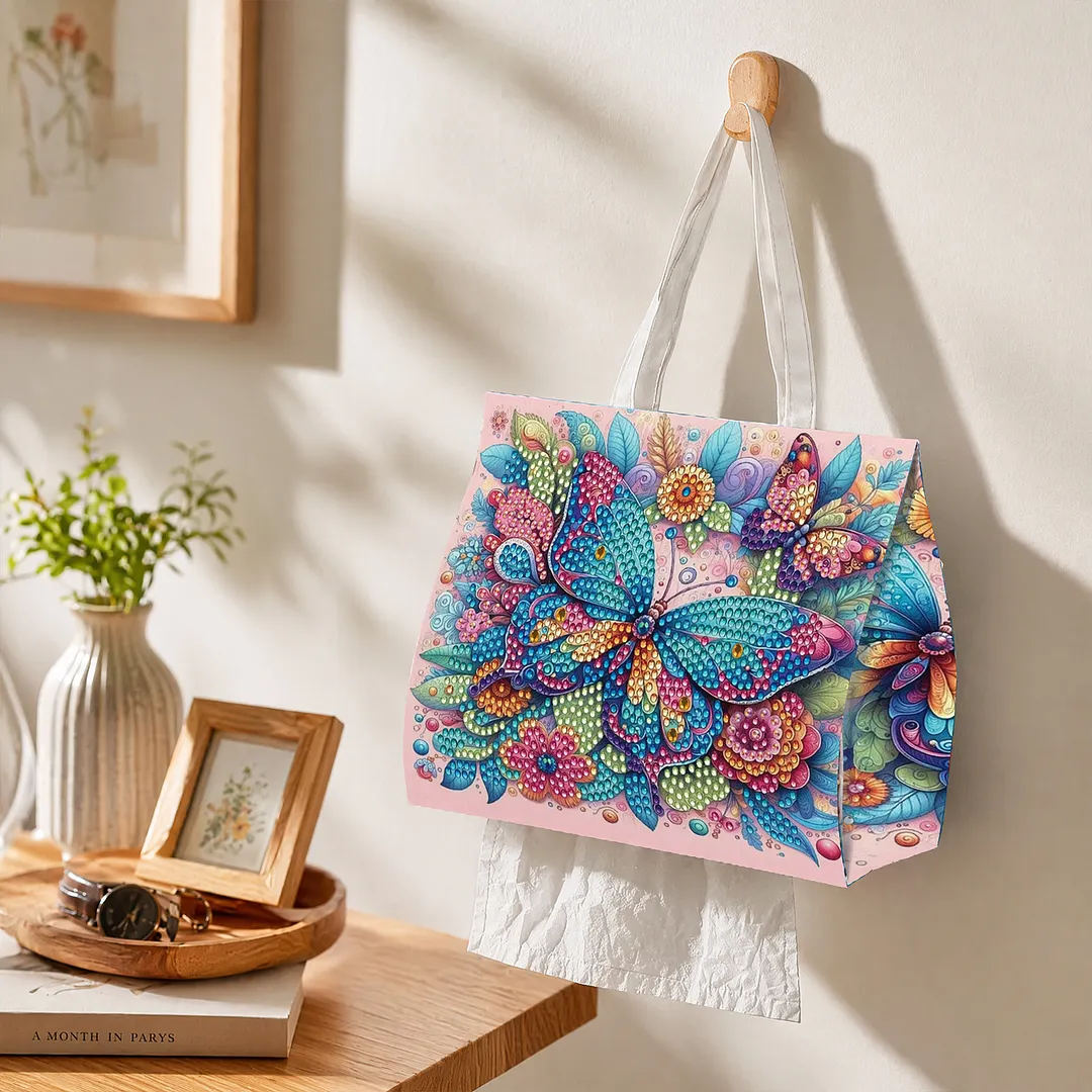 Diamond Tissue Organizer Exquisite Craftsmanship for Bathroom Bedroom Decor (Garden Butterfly)