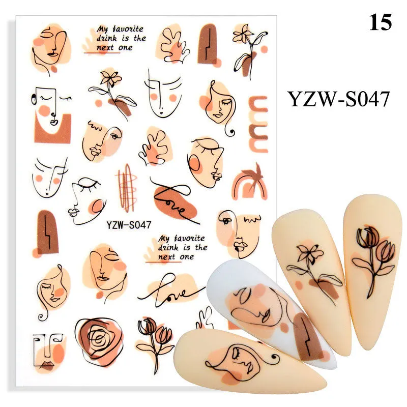 1 Sheet Human Face Nail Stickers And Decals 2021 Nail Art Decorations Set Geometric Pattern Dried Flowers Sliders For Nails Art-Nail Inspo