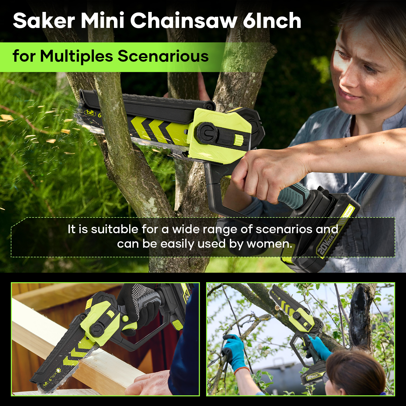 Saker Mini Cordless Handheld Chainsaw 6 Inch