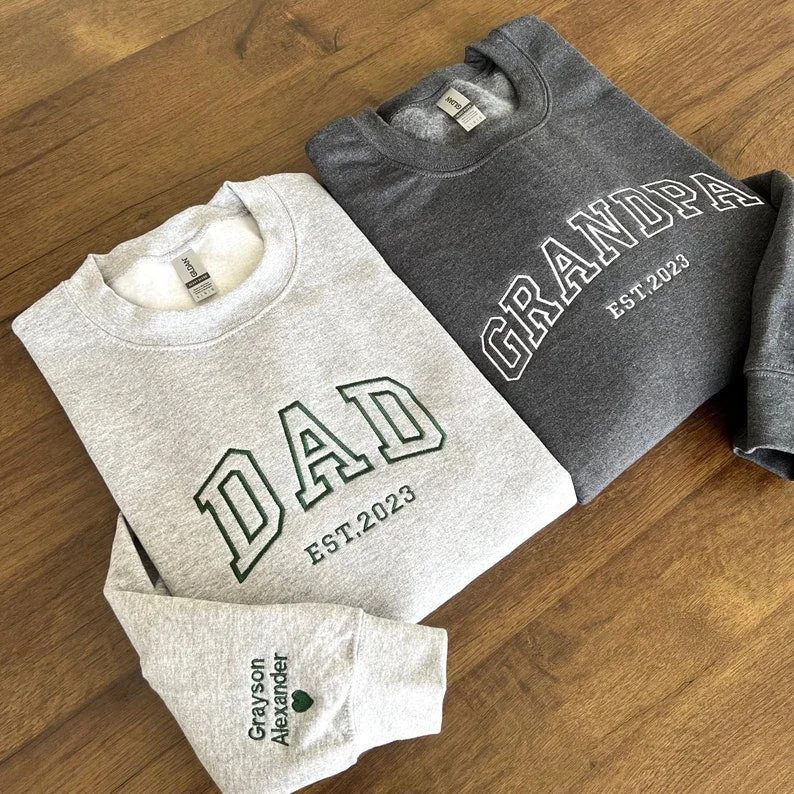 Custom Embroidered Sweatshirt With Name On Sleeve Gift For  Dad Father's Day Gift