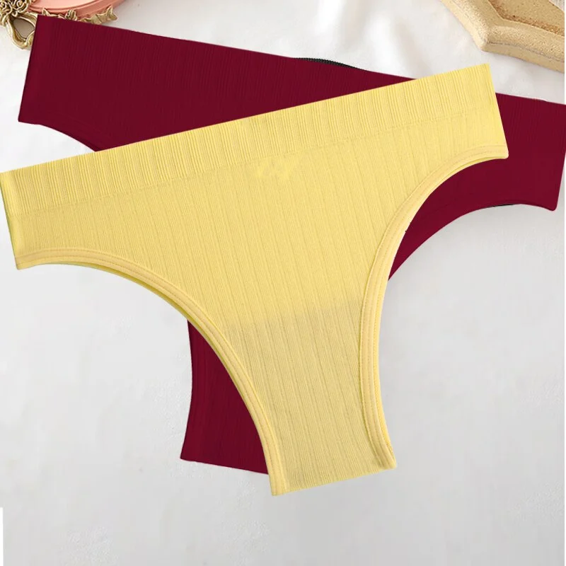 FINETOO 2PCS/Set M-XL Women Seamless Pantys 9 Solid Colors Sexy Brazilian Panties  Midi-Waist Underpants For Girls Fashion Thong