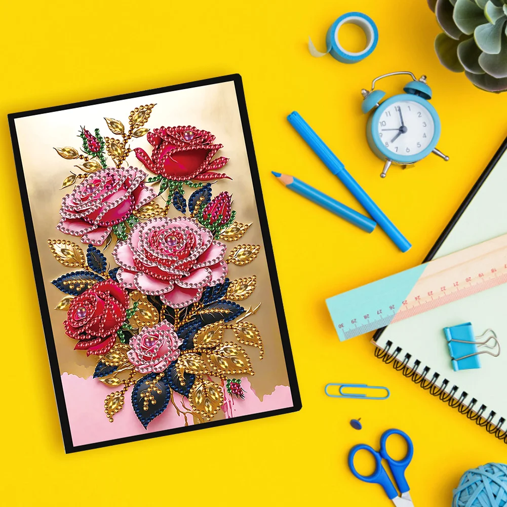 5D DIY Special Shaped Rose 50 Pages Diamond Painting Notebook for Adults Beginners