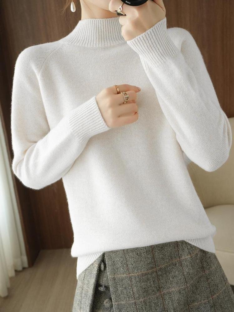 Women's Half-Turtleneck Slim Knit Solid Color Long Sleeve Sweater