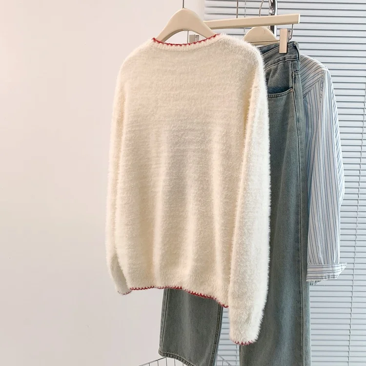 Athvotar Athvotar Spotted Dog Watery Wool Sweater Women Winter Soft Languid Horse Hair Long Knitted Blouse Autumn And Winter